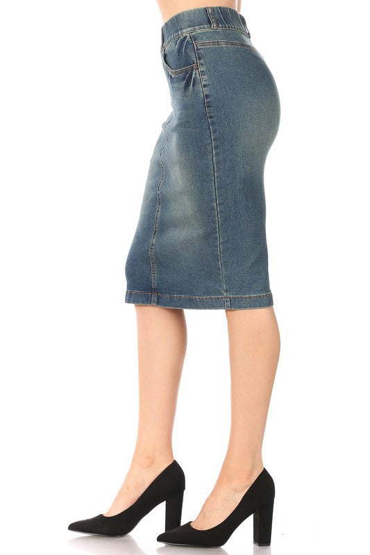 shopmodbella, modbella, stretch skirt, vintage wash, elastic waist, modest skirt