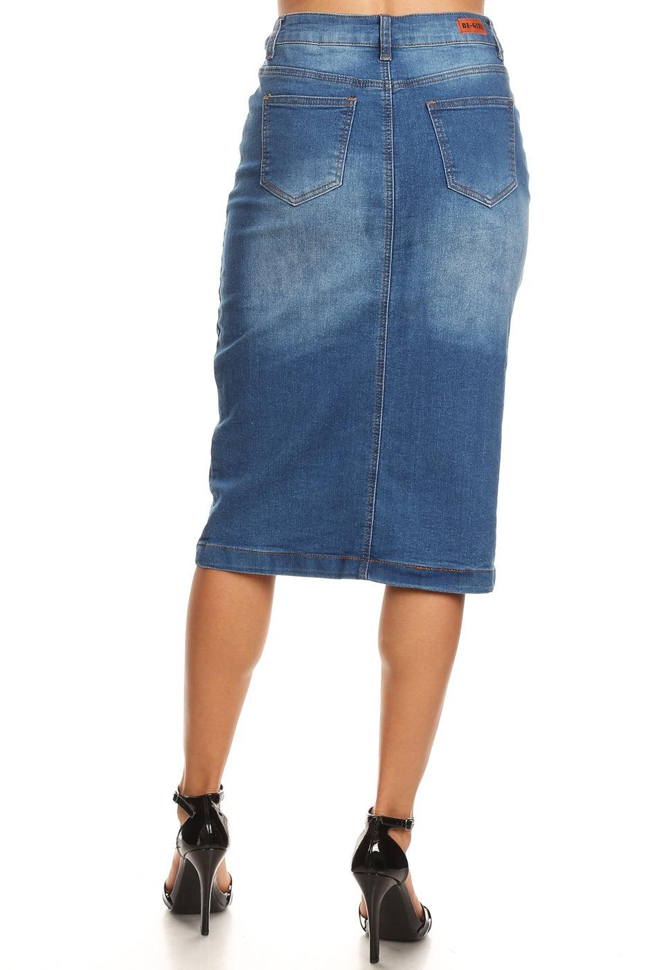shopmodbella, modbella, clara denim skirt, denim skirts, jean skirts, church clothing, modest skirts, church skirts