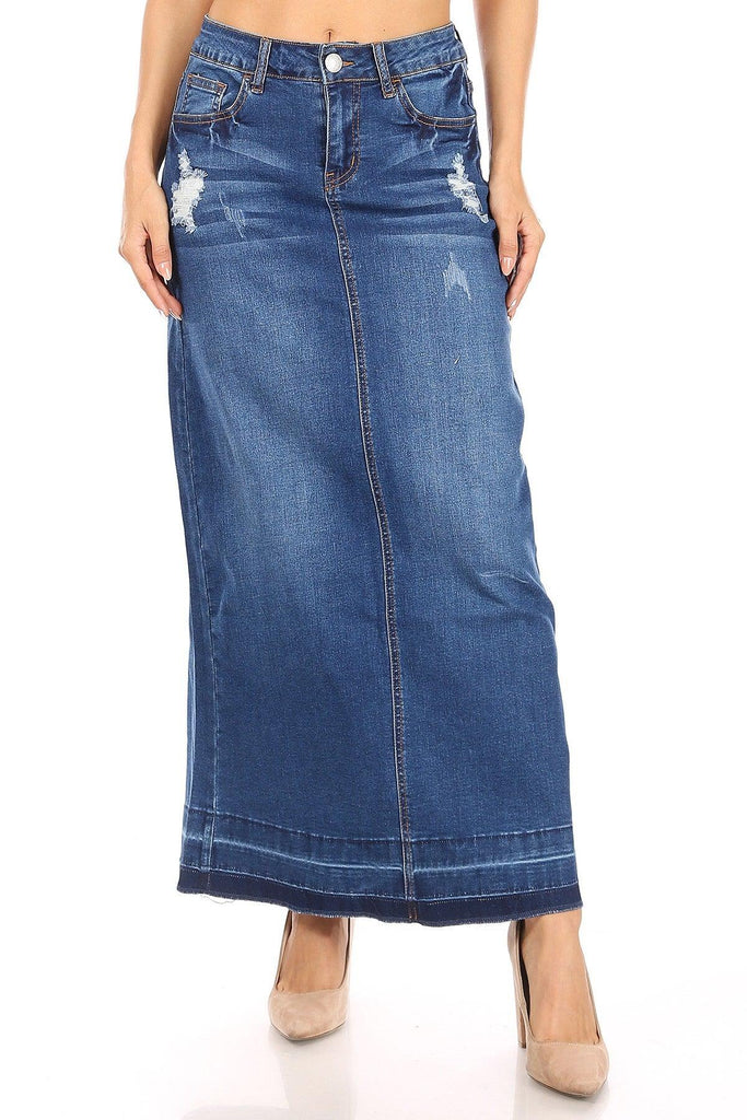maxi distressed denim skirt, maxi skirt, jean skirt, ripped