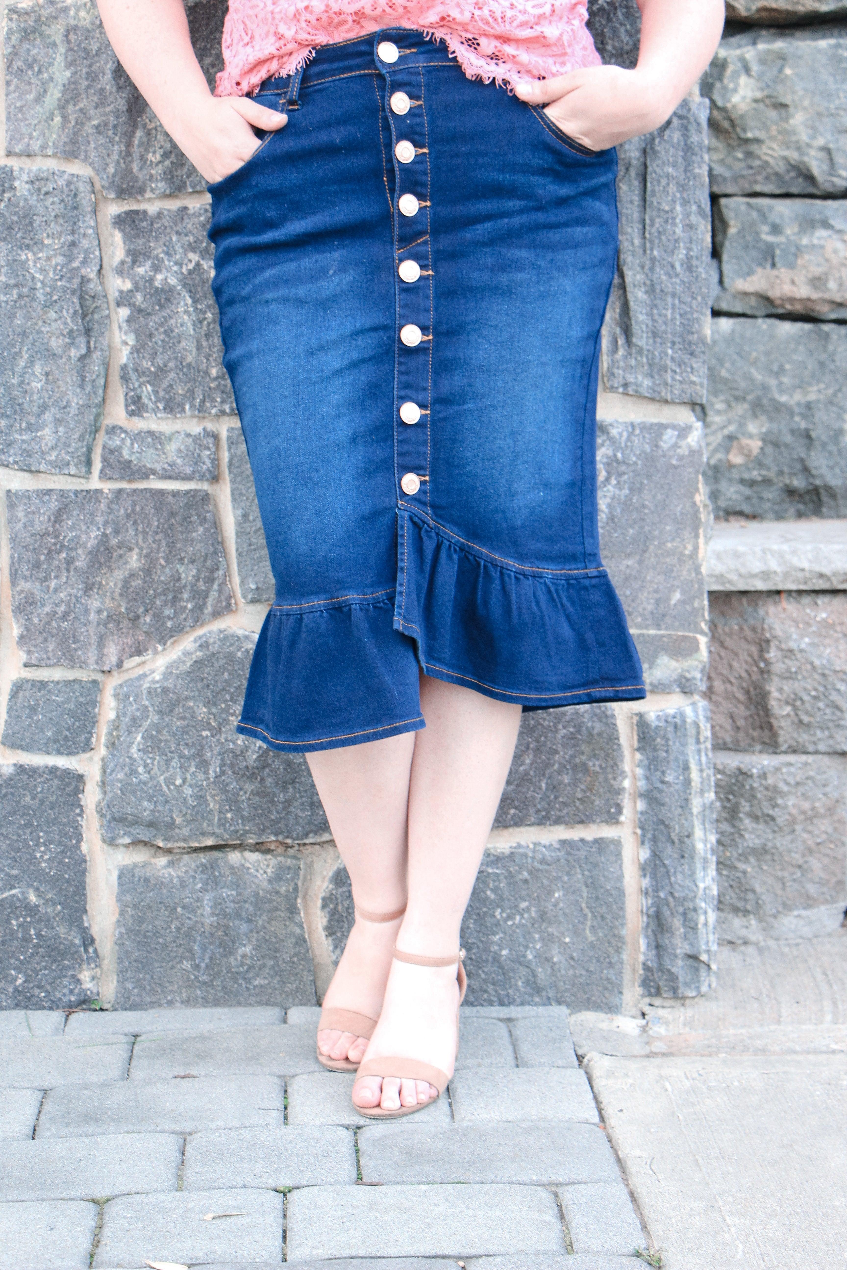 Miranda Dark Denim Skirt - MODBELLA