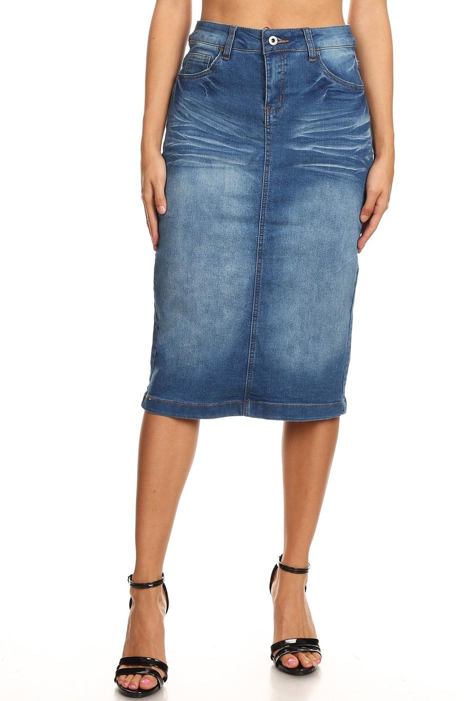 shopmodbella, modbella, clara denim skirt, denim skirts, jean skirts, church clothing, modest skirts, church skirts