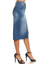 shopmodbella, modbella, clara denim skirt, denim skirts, jean skirts, church clothing, modest skirts, church skirts