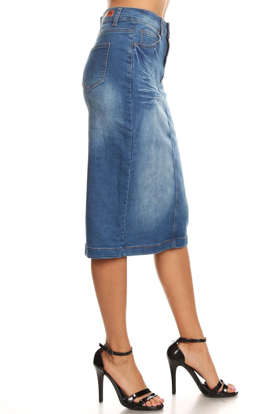 shopmodbella, modbella, clara denim skirt, denim skirts, jean skirts, church clothing, modest skirts, church skirts