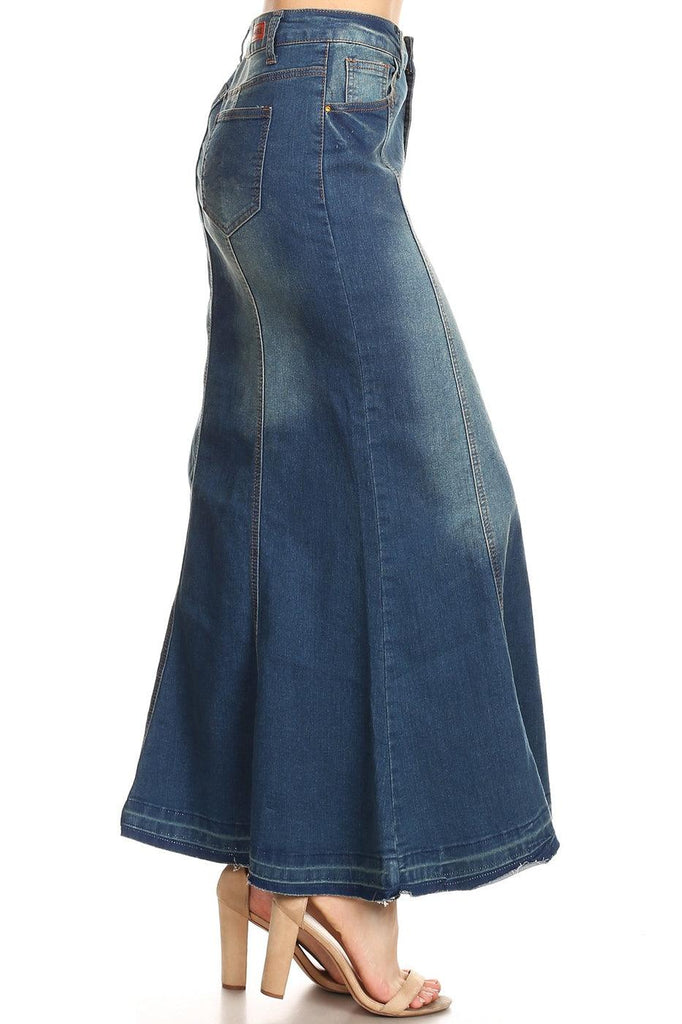 Shopmodbella, Anastasia Long Denim Jean skirt, button skirt, modest skirt, pentecostal fashion, apostolic fashion
