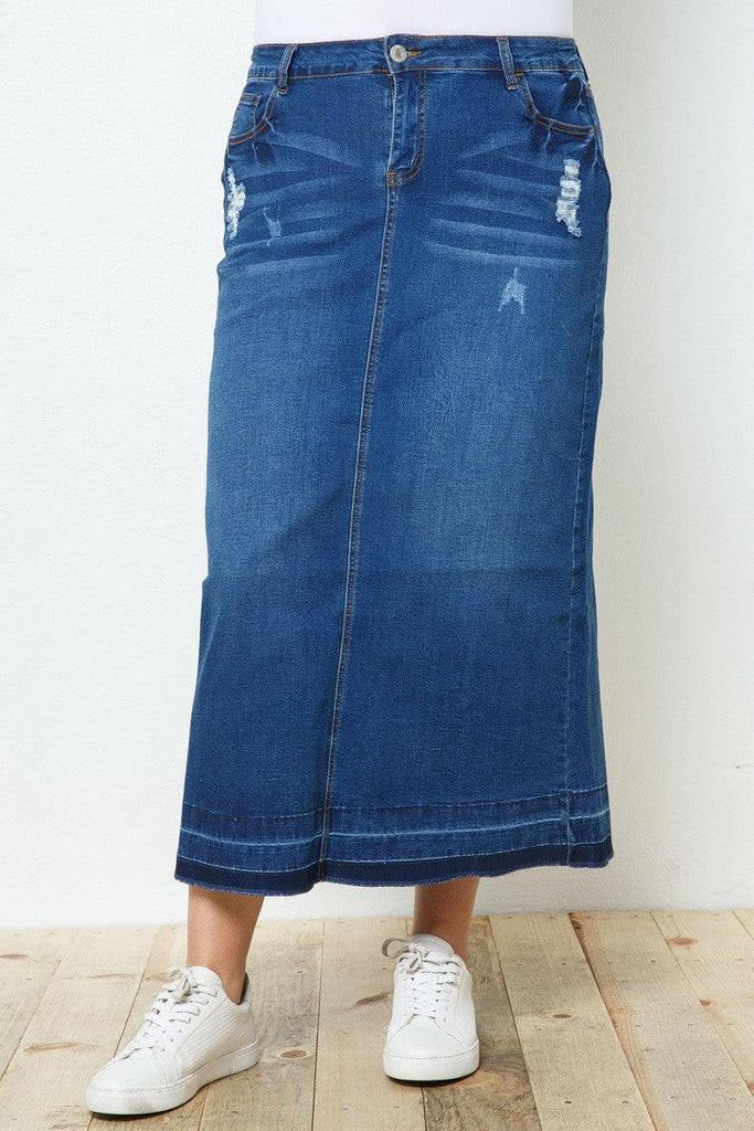 maxi distressed denim skirt, maxi skirt, jean skirt, ripped