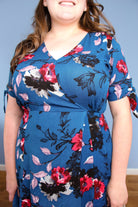 floral dress, maternity dress, fall dress, blue dress, modest dress, modest clothing, modbella, shopmodbella, wrap dress