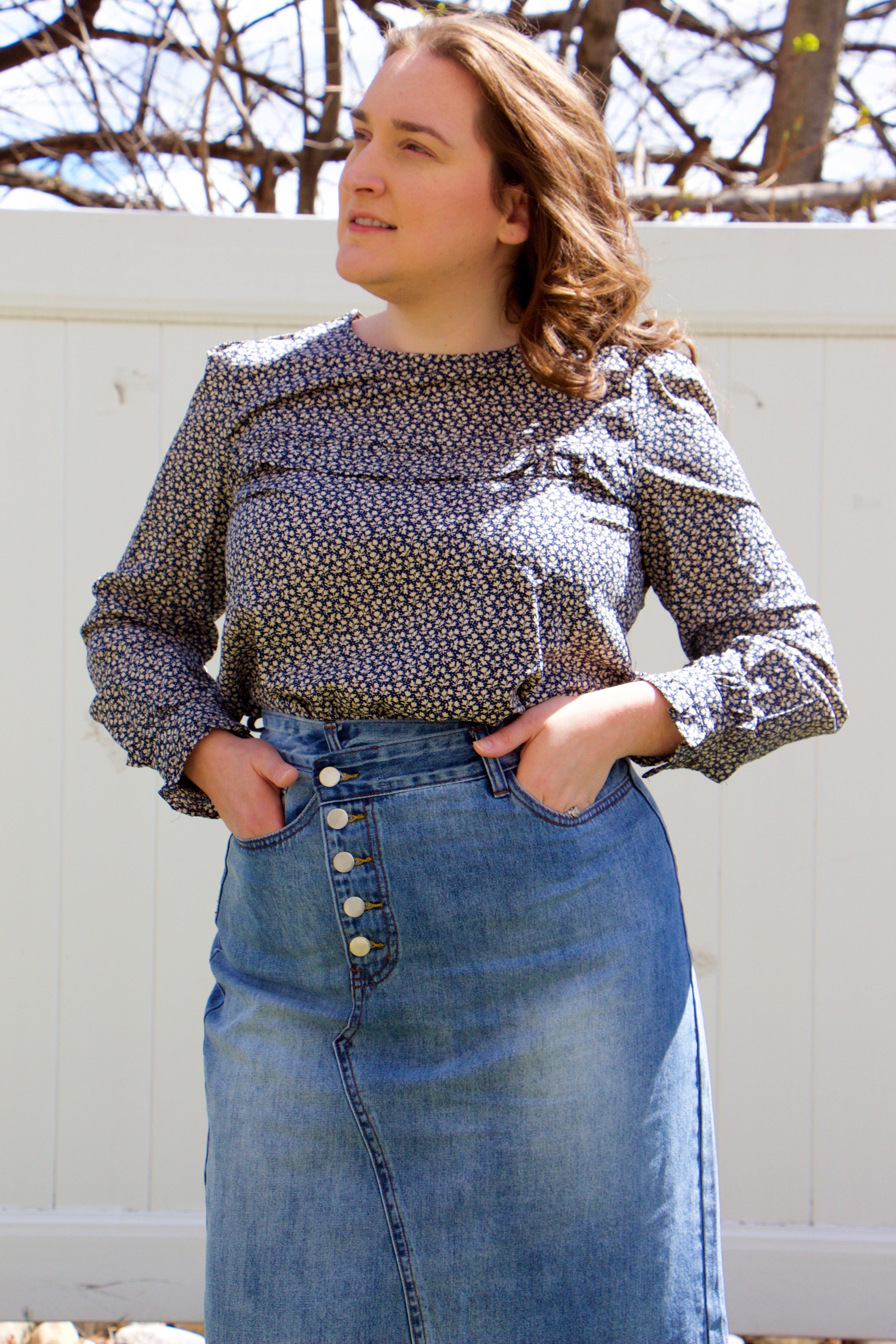 shopmodbella, modbella, dorothy top, ruffle top, floral top, long sleeve top, modest top, modesty, pentecostal, apostolic, modest fashion